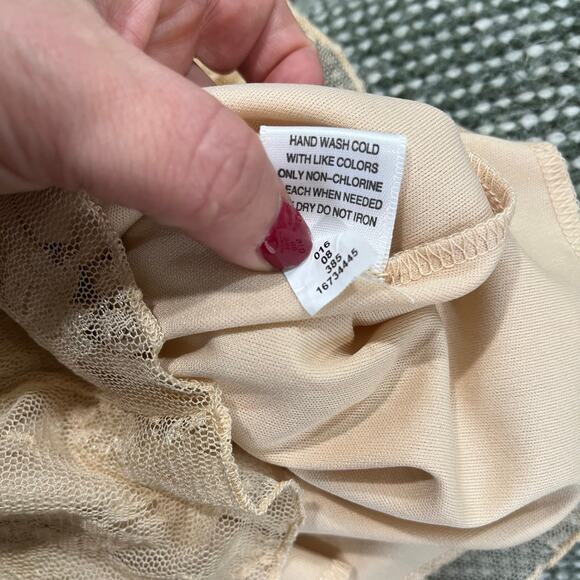 Xhilaration Lace Wrap Top Sheer Vintage Y2K Tie Blouse Beige Size S - Picture 7 of 8